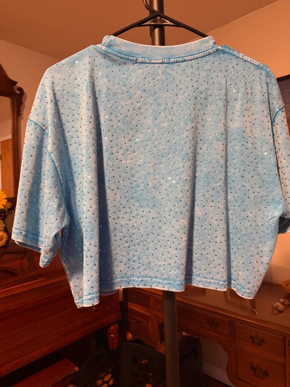 Galita Fashion Sky Blue Crystal-Stud Crop Top - Picture 4 of 5
